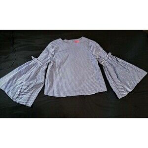 Catherine Malandrino Top Blue & White Stripes with Bell Sleeves Size Medium